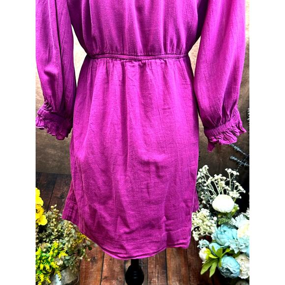 Free People Ruffled Collar 3/4 Sleeves Deep V Front Morning Light Mini Dress XS - Picture 9 of 13